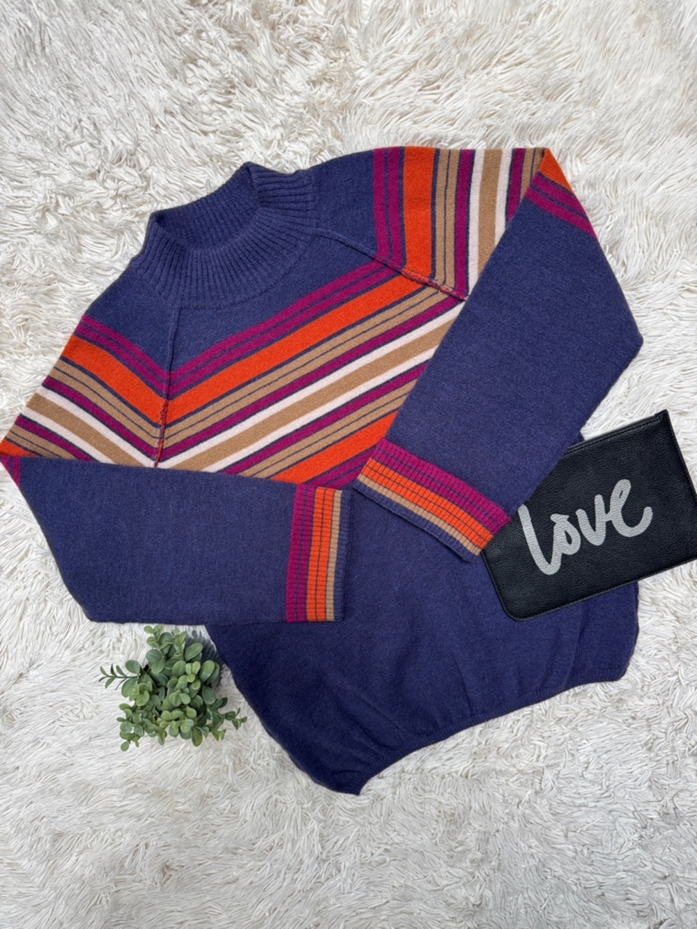 Democracy Turtleneck Striped Sweater 💗 Navy Multicolor